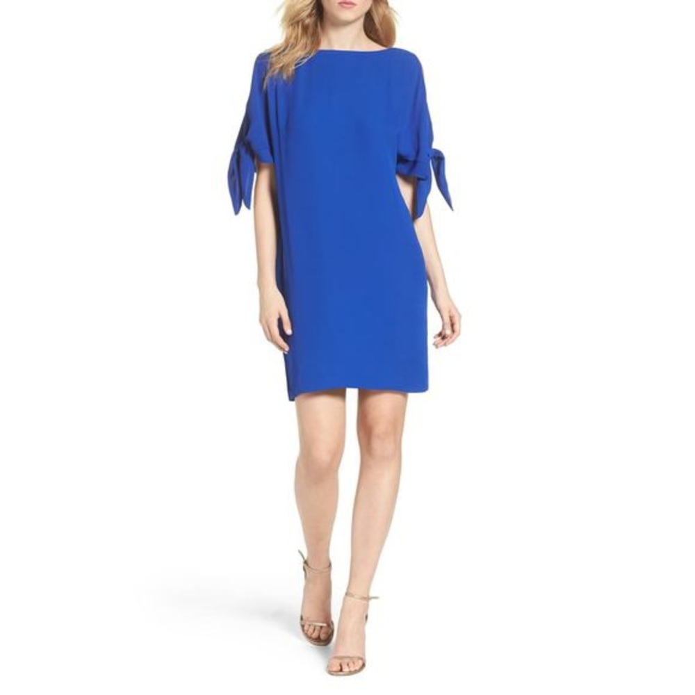 Vince Camuto cold shoulder shift blue dress 12